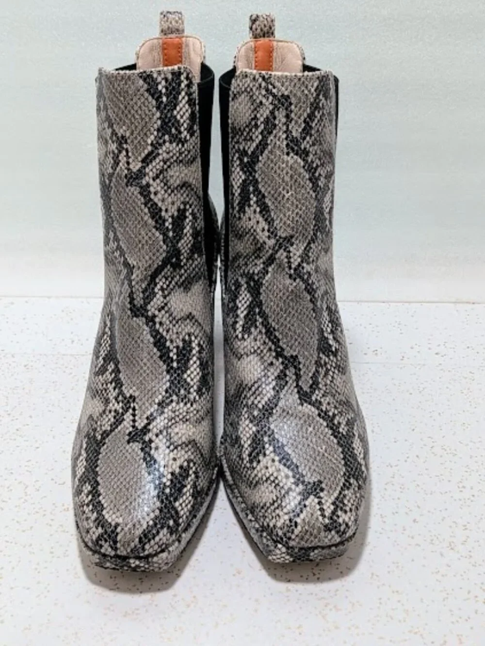 French Connection Penny Grey Snakeskin Chelsea Ankle Boots Block Heel Size 9